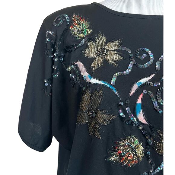 Vintage 80s 90s Women’s Top Embellished Seauin Beads Shoulder Pads Uno Una Sz L - Picture 4 of 9